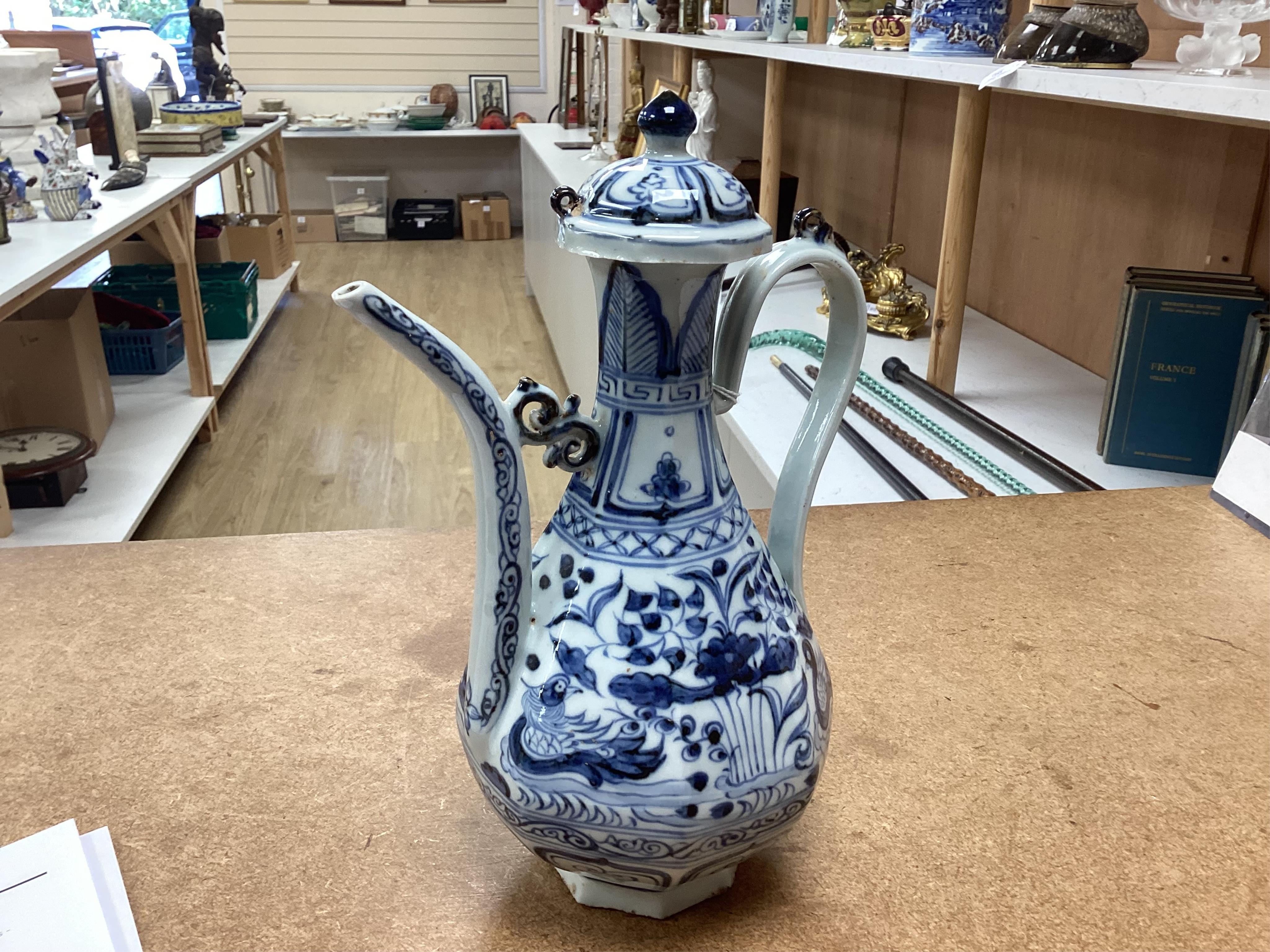A Chinese blue and white Ewer or water pot, 26cm high